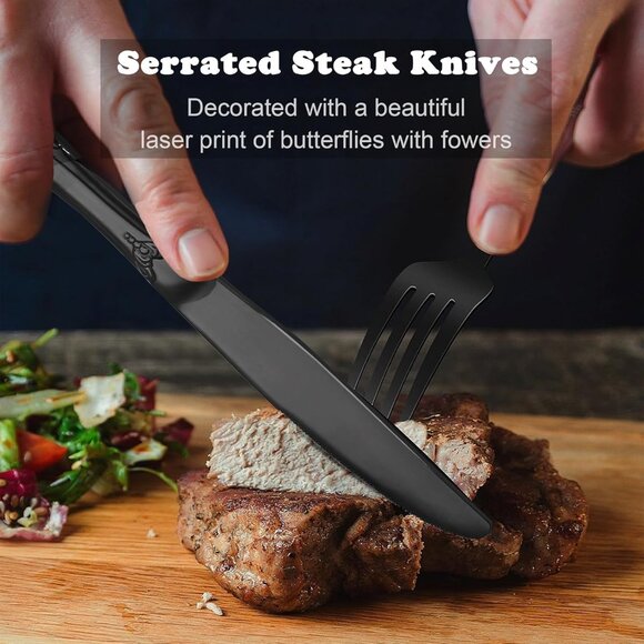 🆕 Gorgeous Retro Royal Black Stainless Steel 20 Pieces Flatware Set Anti-Rust - Picture 4 of 7